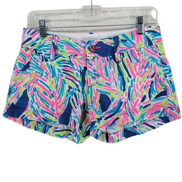 Lilly Pulitzer Walsh Shorts Womens 0 30x3 Palm Reader Pink Blue White Multi - Picture 2 of 13